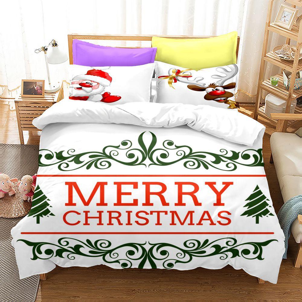 3D Happy New Year Bedding Set Christmas Duvet Cover 2/3 Pieces DE200 * 220 Christmas Atmosphere Decoration Luxury Home Textile Holiday Gift
