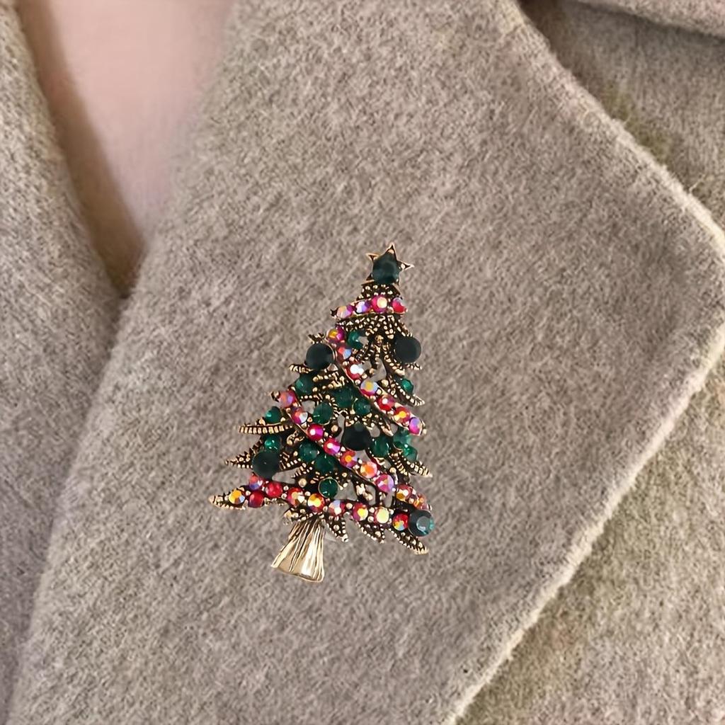 1pc Vintage Style Christmas Tree Brooch Pin, Colorful Star Accents, Fashionable Retro Scarf Buckle, Festive Holiday Party Gift for Women