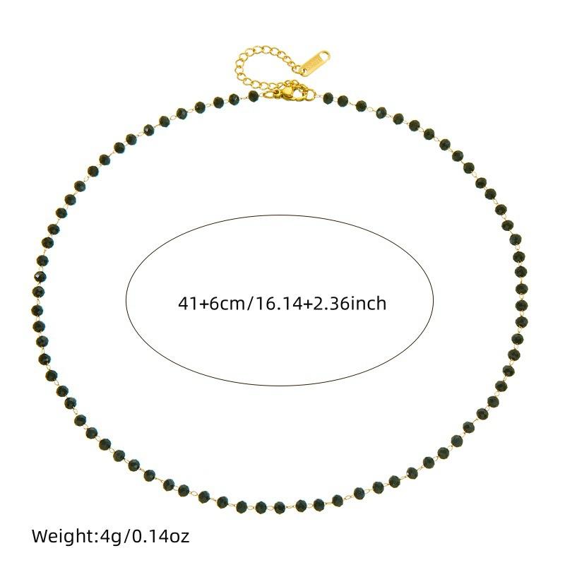 Gold Plated Black Crystal Beaded Jewelry Set Necklace and Bracelet for Women Stainless Steel