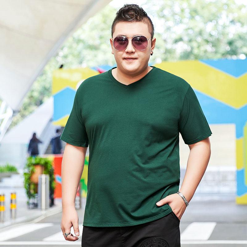 

Чоловіча літня дихаюча футболка великого розміру Fat з V-подібним вирізом і короткими рукавами. Однотонна сорочка з низом великого розміру Fat Man 4XL 7XL зелений