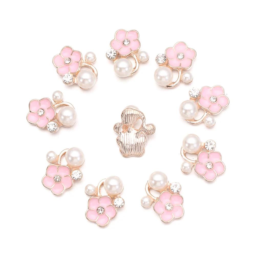 10PCS Flower-shaped Pearl Rhinestone Buttons Sparkling Crystal Hairpins Decoration Buttons Clothes Apparel Sewing Accessories