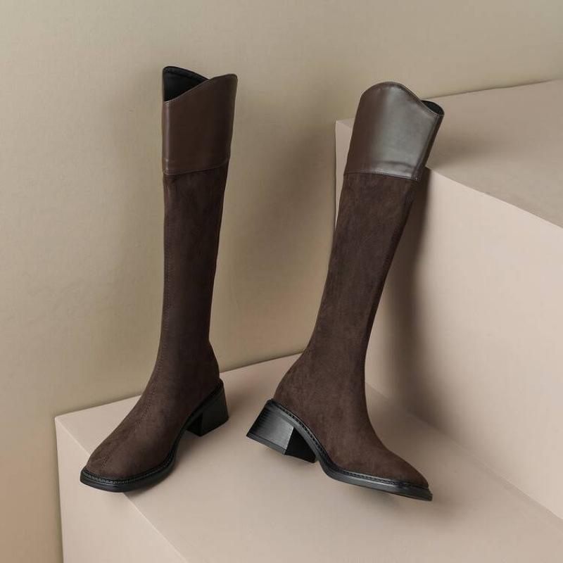 Korean Version of the New Medium-heeled High Boots, Comfortable Square-heeled Thick-soled Non-slip Leather Boots, Zipper Solid-color Martin Boots Aft