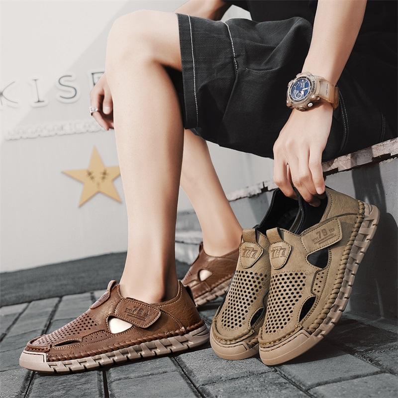 Mode Mode Herren Slipper Sandalen Rutschfest Herren Laufschuhe Herren Leder Aushöhlen Freizeitschuhe Handgefertigt für Herren Luxus Sandalen