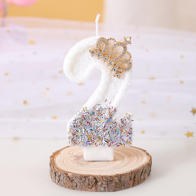 Cute 1pc Number 0-9 Birthday Cake Candles White for Kids Adult Wedding Christmas Party Crown Candle Cake Decoration