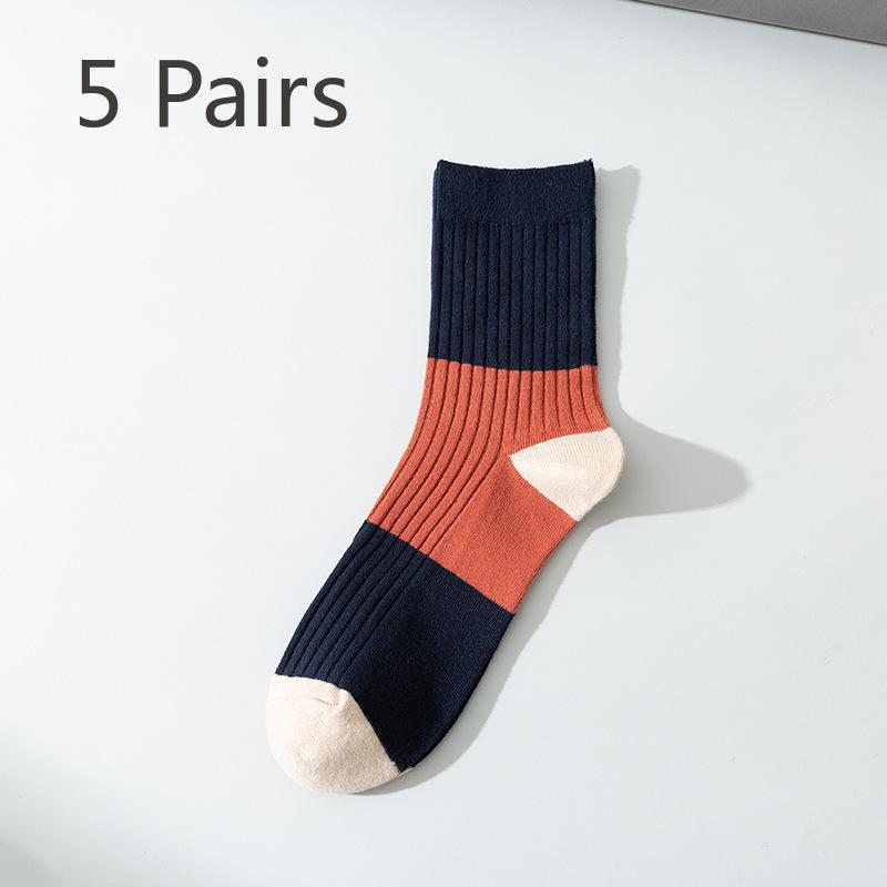 5 Pairs of Autumn and Winter Socks Medium Tube Men's Breathable Sweat Absorption Casual Socks Match Color Draw A Warm Striped Men's Socks
