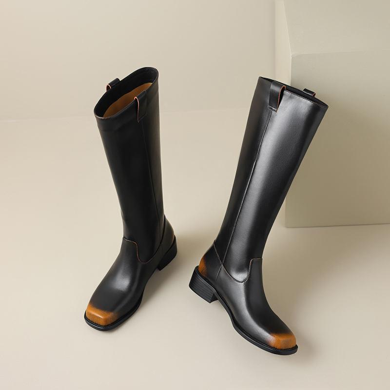 Women's Low Heel Boots Autumn and Winter New High Quality Thick Heel Cowhide Boots Comfortable Breathable Large Size Boots