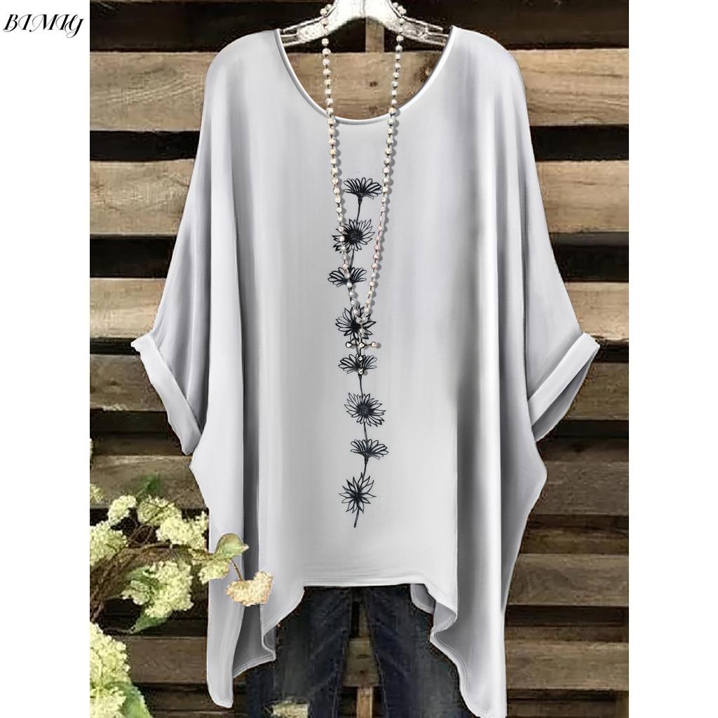 Sommar Dam Elegant Bohemisk Tvåfärgad T-shirt - Hjärta Blommigt Tryck med Fjäril Rund Hals Casual Blus Boho Älskare 2025