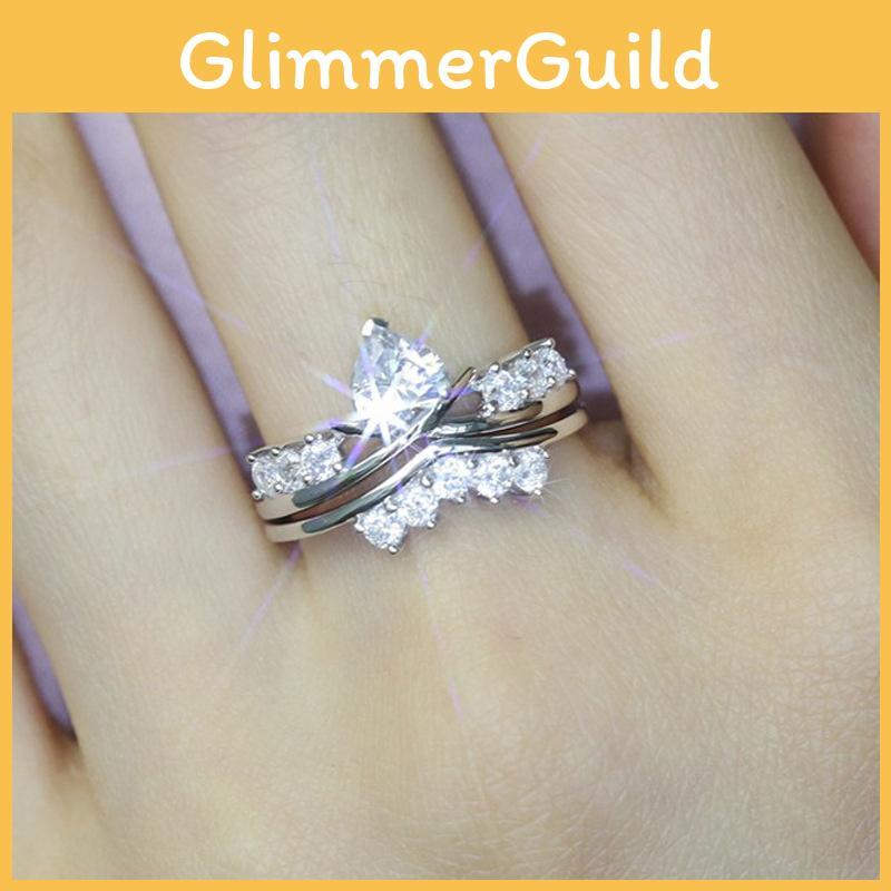 Elegant Heart Diamond Ring Set With Cross Design For Wedding And Anniversary Gifts