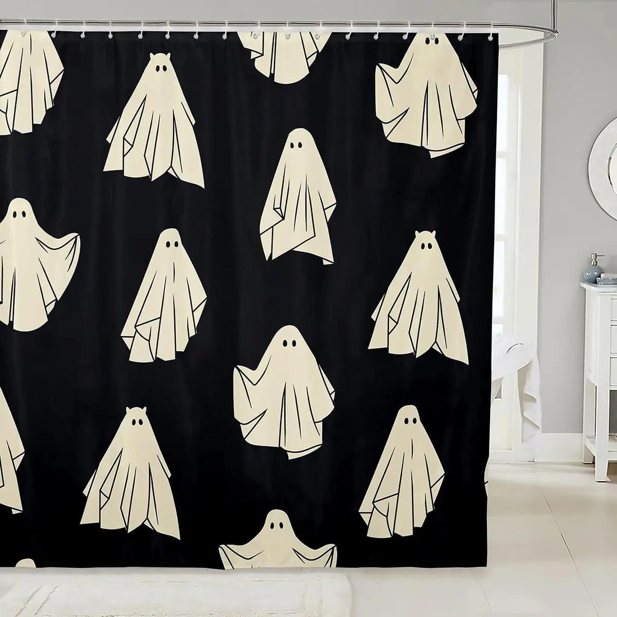 

Cartoon White Ghost Halloween Shower Curtain Happy Halloween Evil Pumpkin Witch Spectre Horror Bathroom Decor Kid Bath Curtain W60H190(CM)-1 Pcs