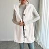 Solid Color Double-Sided Plush Hooded Button Cardigan: Casual Women's Fall/Winter Vest