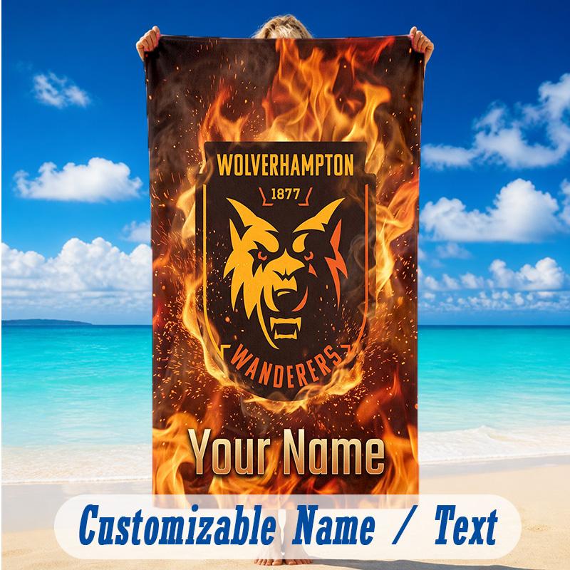 Strandtuch mit individuellem Namen und Text, Schnelltrocknendes großes Handtuch für Strand und ZuhauseWolverhampton Wanderers Fußball