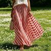 Women's Casual High Waist Pleated A-Line Maxi Skirt Striped Pattern Lightweight Flowing Fabric Comfortable Fit