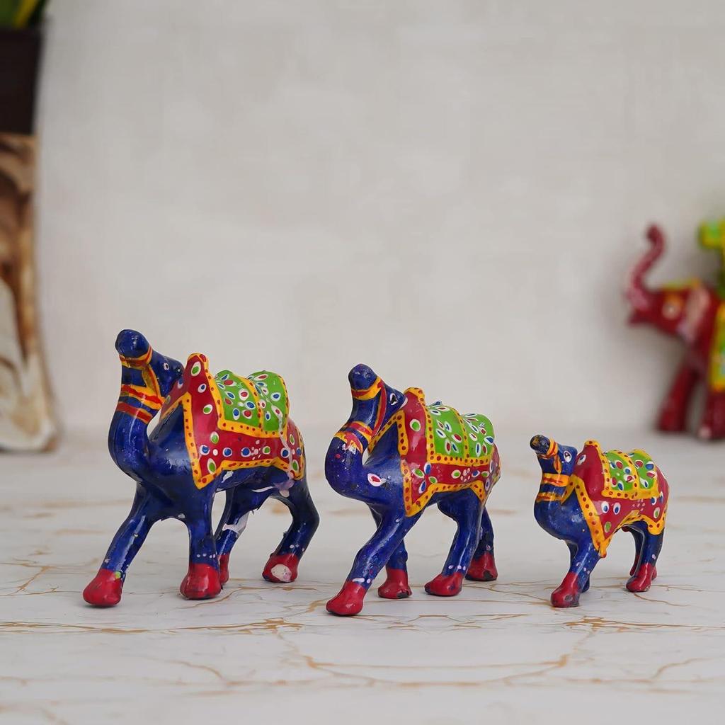 Set of 3 Multicolor Handcrafted Camel Statues Animal Figurines Decorative Showpieces for Home,