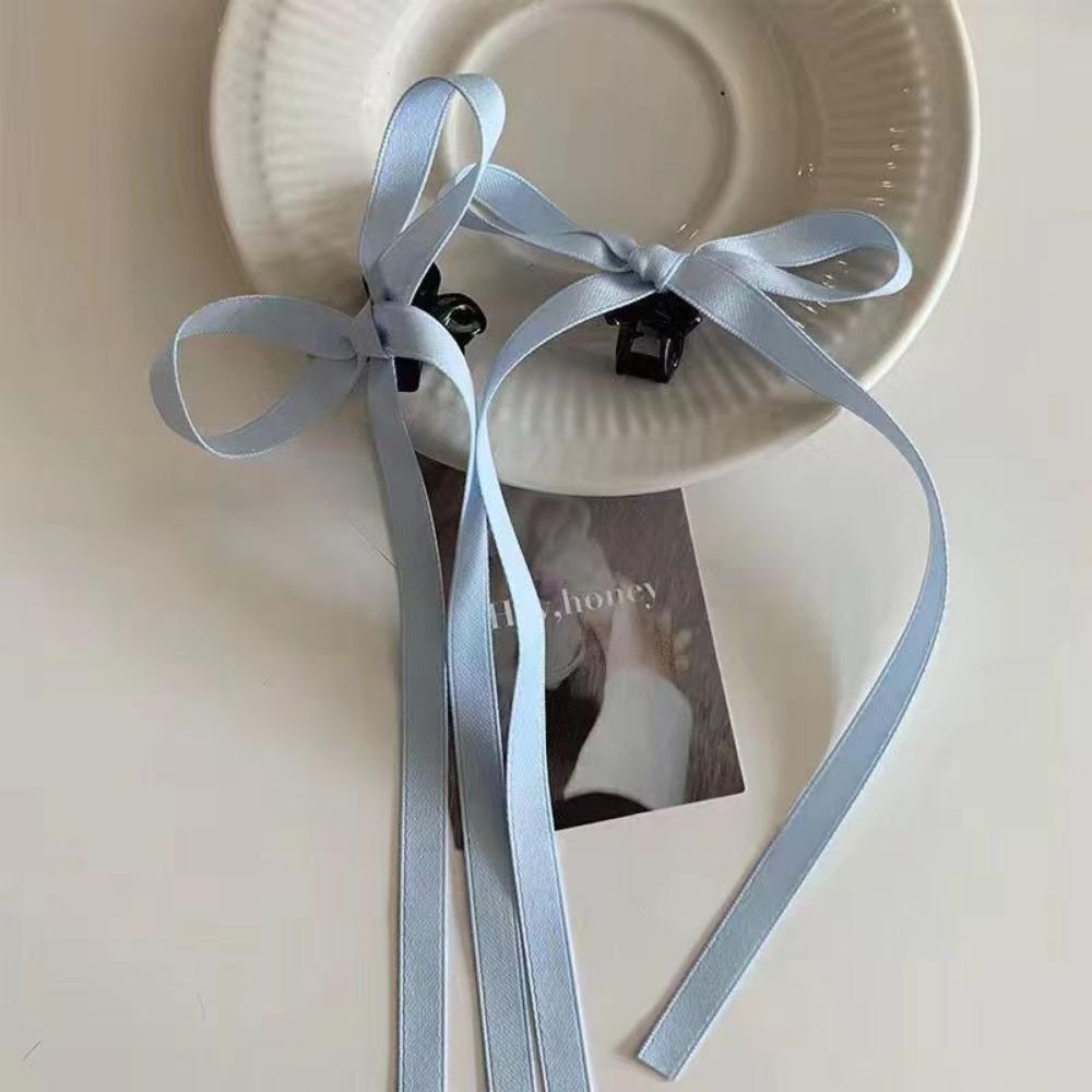 

Vintage Metal Short Bow Hair Clips, Girls Fashion Color Classic Tail Hairpins Headband небесно-голубой