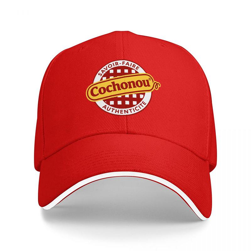

Cochonou Authenticite Logo Baseball Cap Black with Red White Checkered Design Classic Fit Adjustable Hat for Adults Adjustable