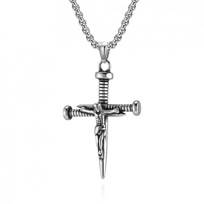 Hot Selling Personalized Retro Style Portrait Screw Titanium Steel Cross Necklace Niche Daily Wear Matching Accessories