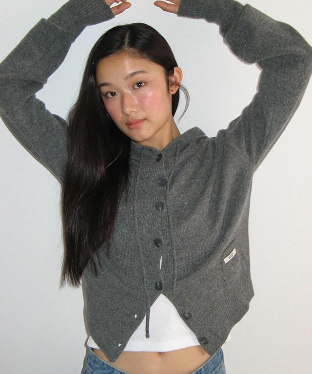 RONRON Mini Pocket Hooded Knit Cardigan Gray