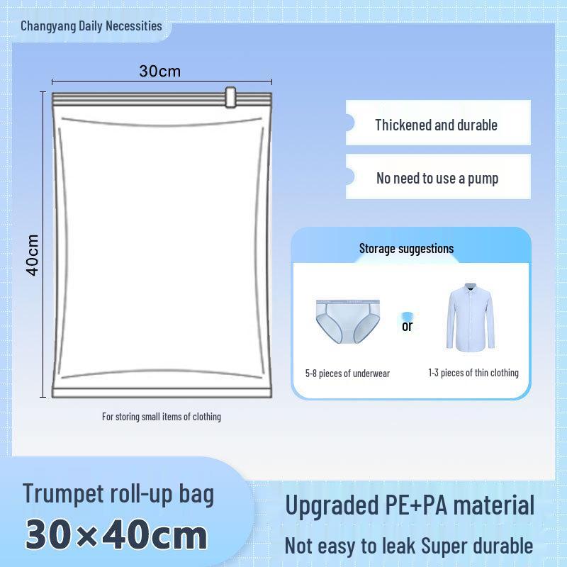 Transparent Blue Edged Travel Vacuum Compression Bag for Clothes - Moisture-Proof & Thickened
