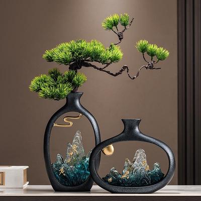 Chinese Style Pine Vase - Elegant Ornament for Living Room, Entrance, and Office; Perfect Housewarming Gift.