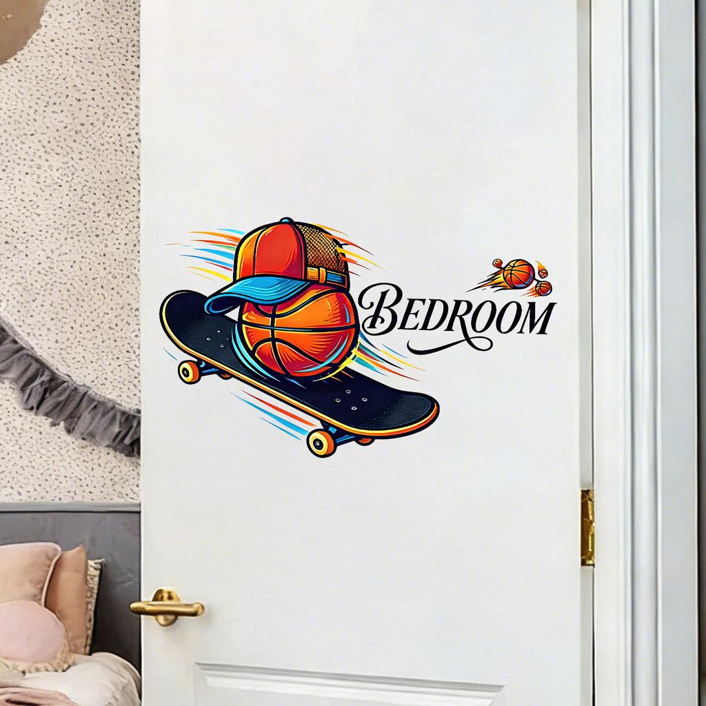 Basketball Skateboard Self Adhesive Wall Sticker for Bedroom Study Sports Room Living Room Door Decor