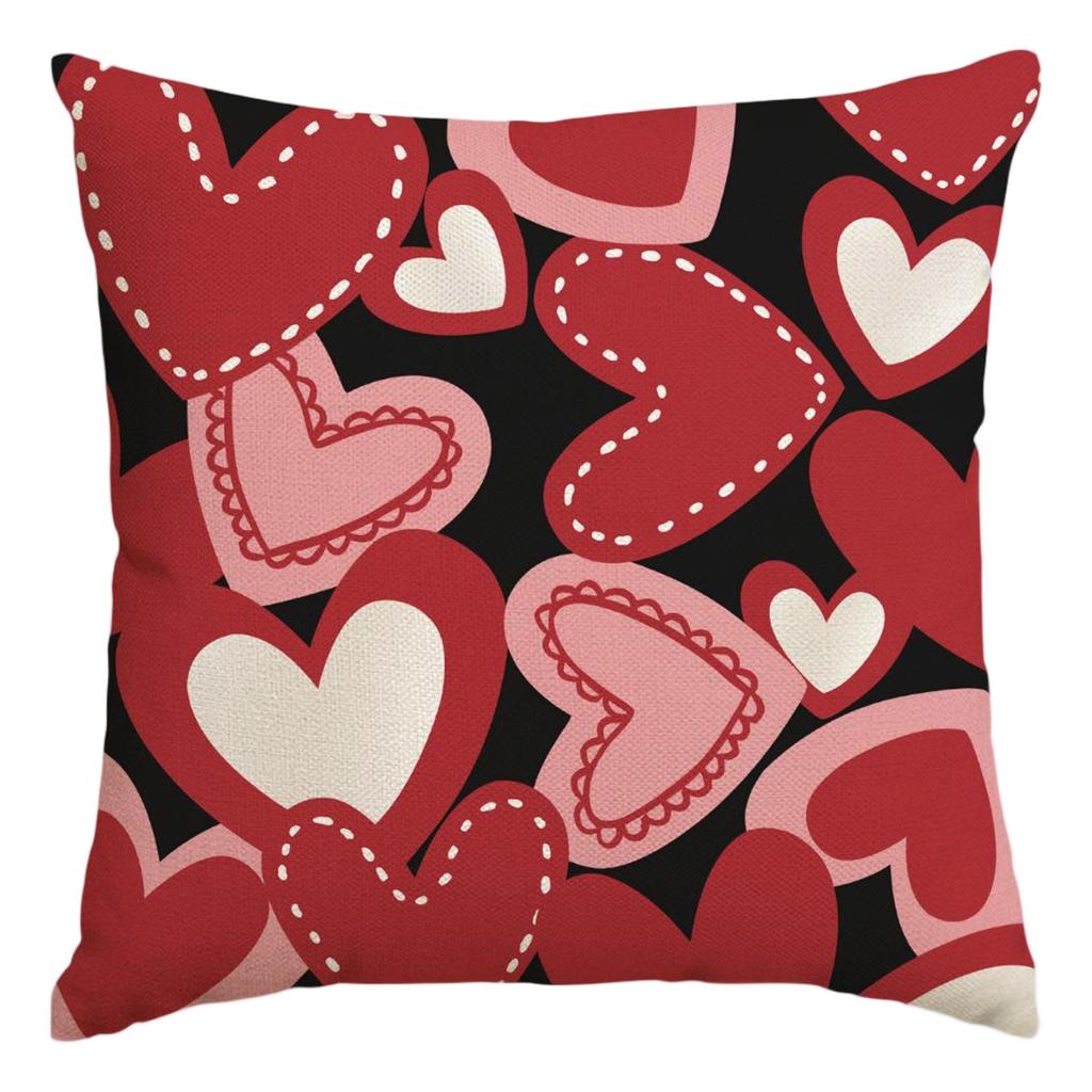 Valentine's Day Decor Pillowcases, Love Heart Printed Cushion Covers For Sofa/Bed,Red Black Cases For Home Decoration