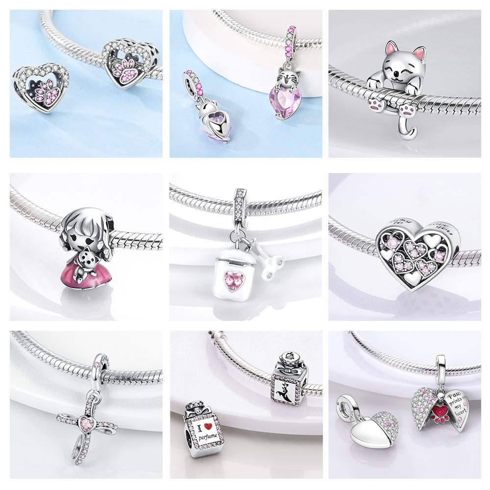 Pink Series Heart Angel Perfume Bottle Charm Beads Fit Originalcopper Bracelet Charm Pendants Diy Jewelry Gift For Woman