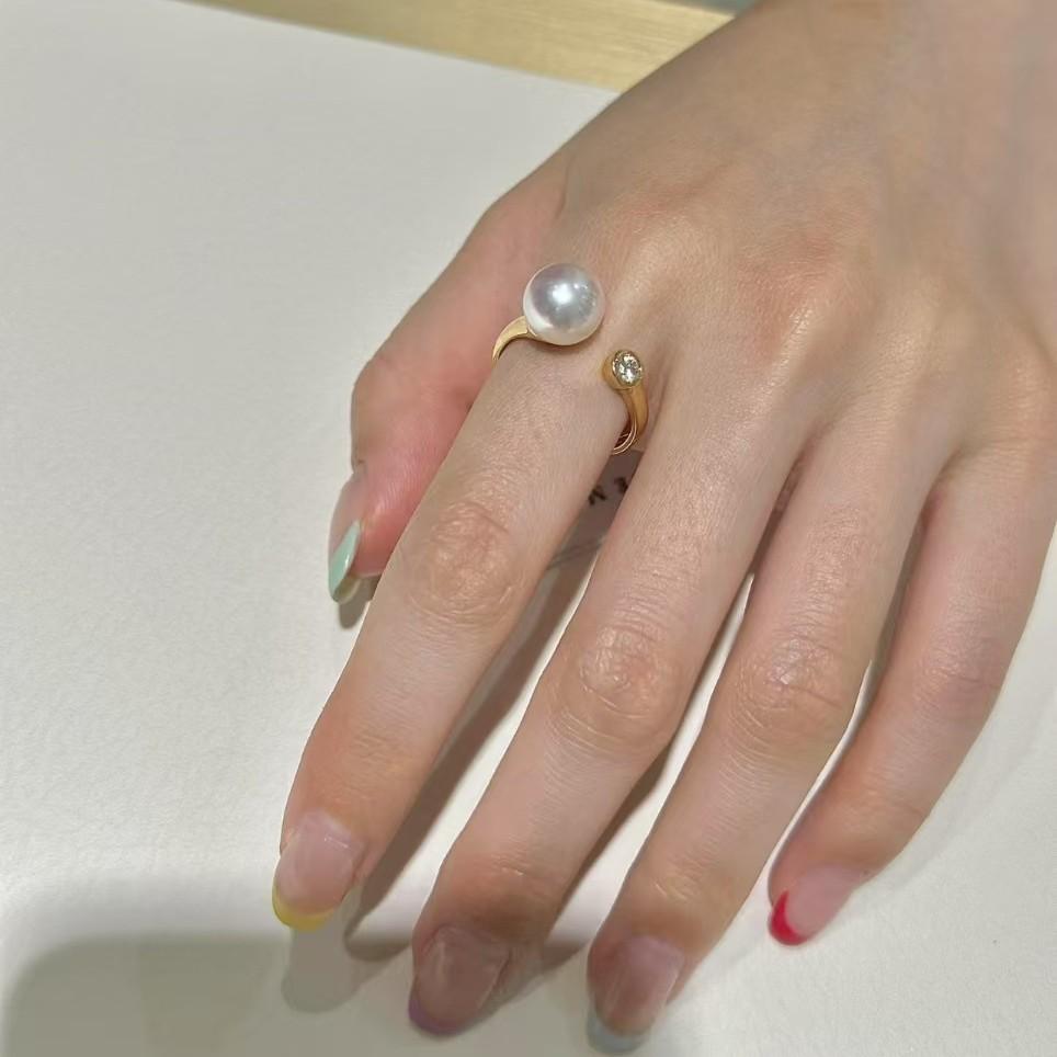 Very Simple Pearl Diamond Ring, Round And Flawless, Small Light Bulb, Light Luxury, High-End Gold Diamond Ring For Women