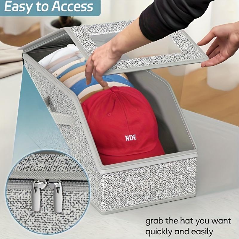 Stackable Baseball Cap Storage Box, Transparent Window, Sturdy Cardboard Hat Box for Underwear, Socks, Toys, Suitable for Men
