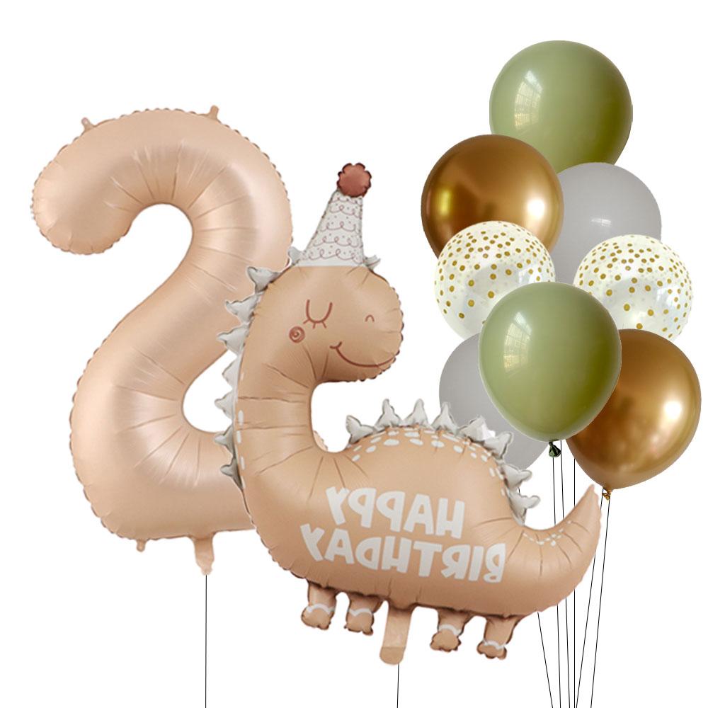 Retro Matte Caramel Colored Dinosaur Aluminum Film Number Balloon Set Happy Birthday Party Decoration Kids Background Photo Prop