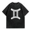 Vintage Distressed Gemini Zodiac Symbol Print Astrology Casual T Shirt vintage Washed Top For Everyday Wear Stretched Versatile