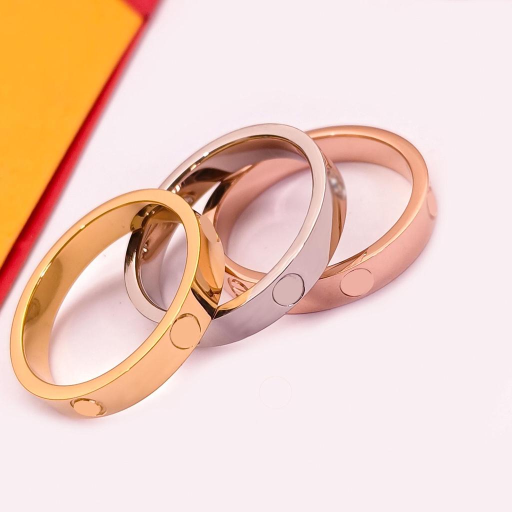 2024 Rhinestone Titanium Steel Couple Rings - Women's Non-Fading Plain Band, 18K Rose Gold