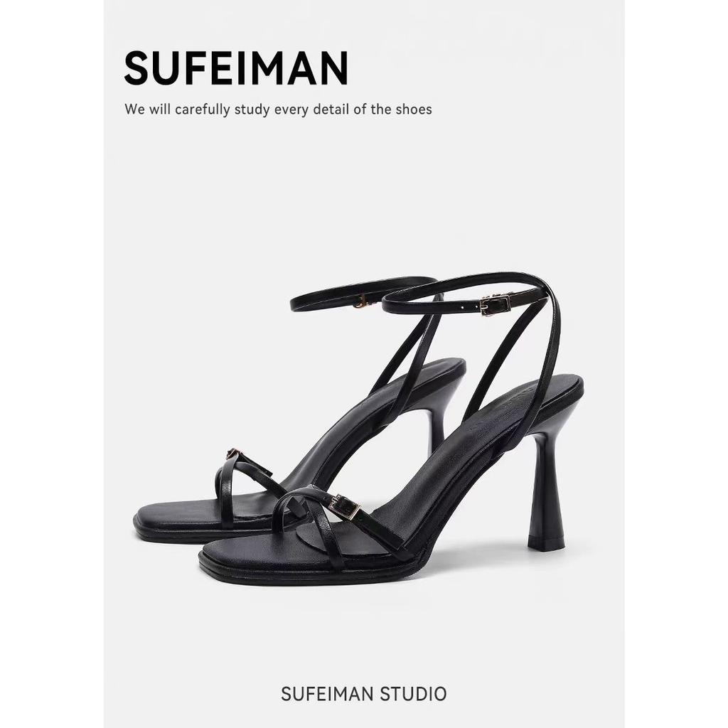 With skirt niche versatile sandals women's 2025 summer new one-word strap high heels fashion design Roman shoes