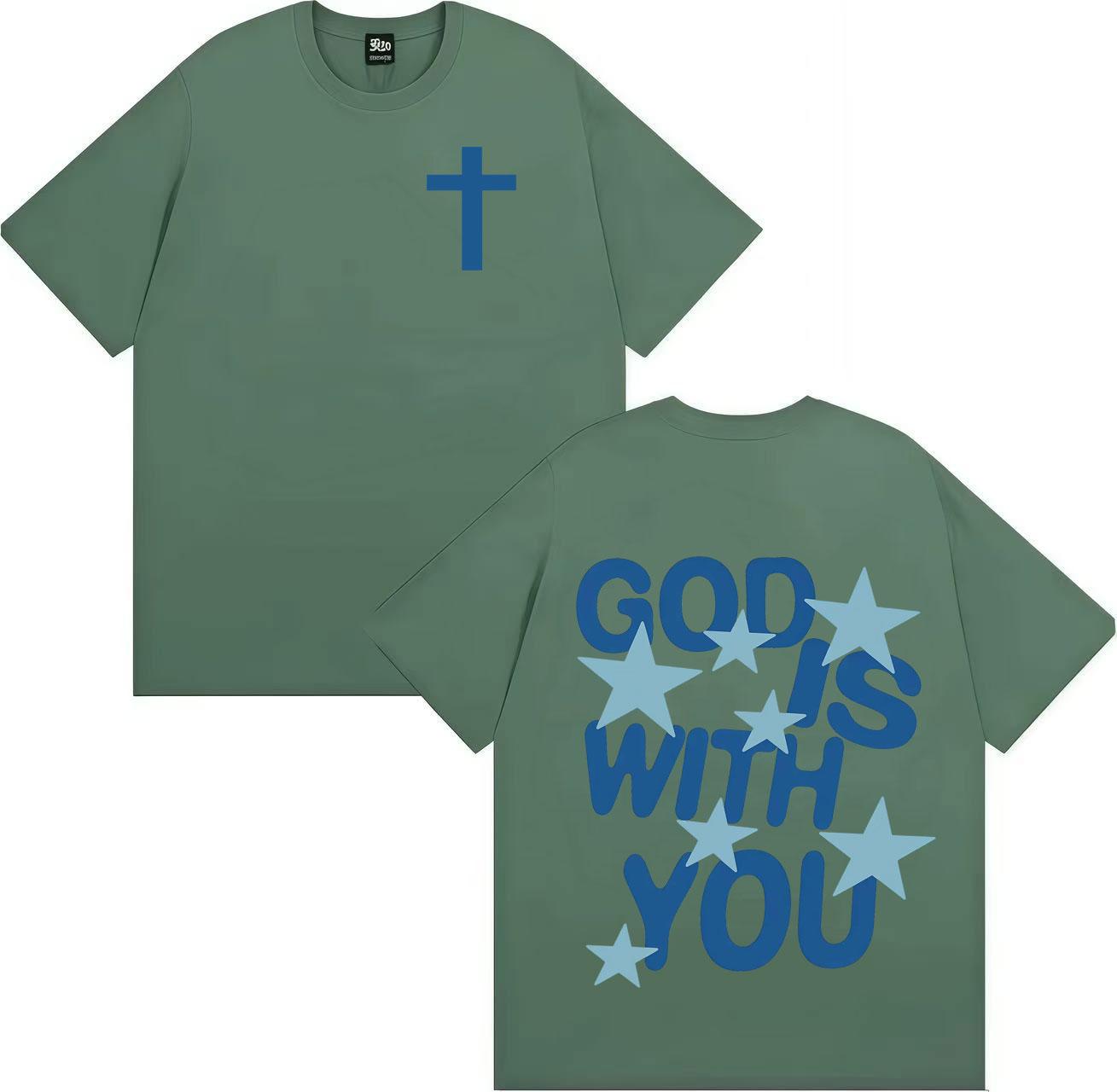 

God Is with You Prints TShirt Aesthetic Crewneck Oversized Short Sleeve Tee Shirt Mens Women Gothic Casual T Shirts Streetwear 3XL