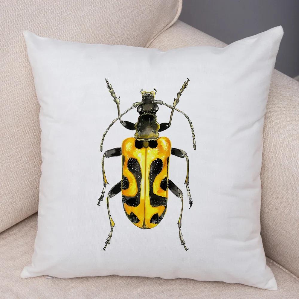 Insect Beetle Collection Pillow Case Both Sided Decor Cartoon Animal Print Cushion Cover Soft Plush Pillowcase for Sofa Home Car