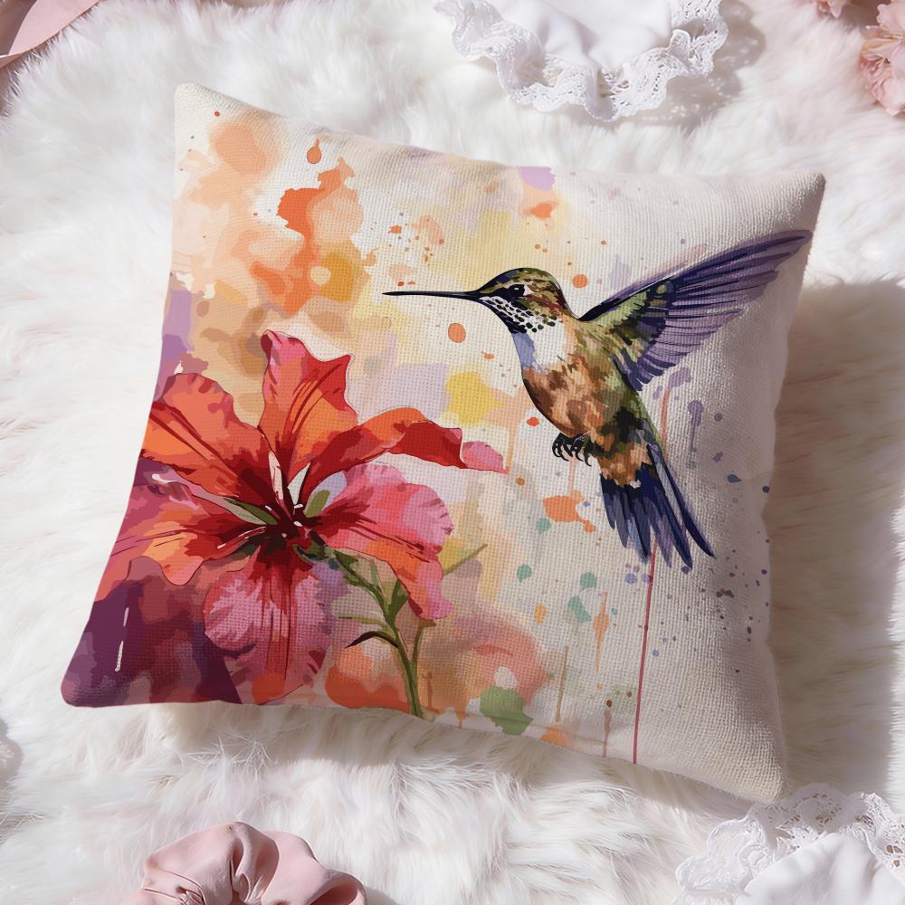 Hummingbird Spring Flowers Cushion Cover Premium Comfort Reversible Pillow Cove -Two In One Design for Any Room & Car Interior