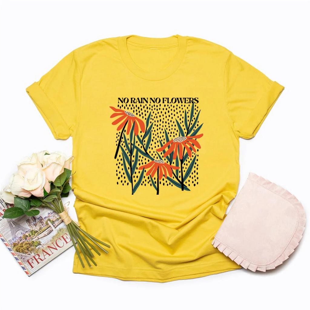 Flower TShirt No Rain No Flowers Tshirt Floral Graphic Tees Women Casual Short Sleeve Tshirts Wildflower Tshirt Women Clothes