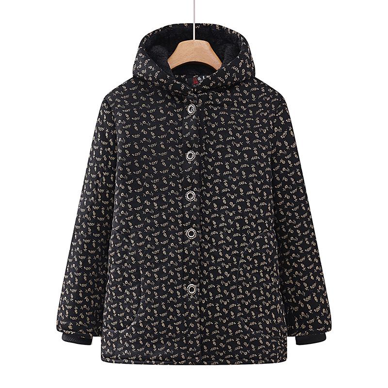 

Warm Velvet-Lined Cotton Jacket for Middle-Aged and Elderly Women - Hooded Winter Coat for Moms and Grandmas XXL чорний