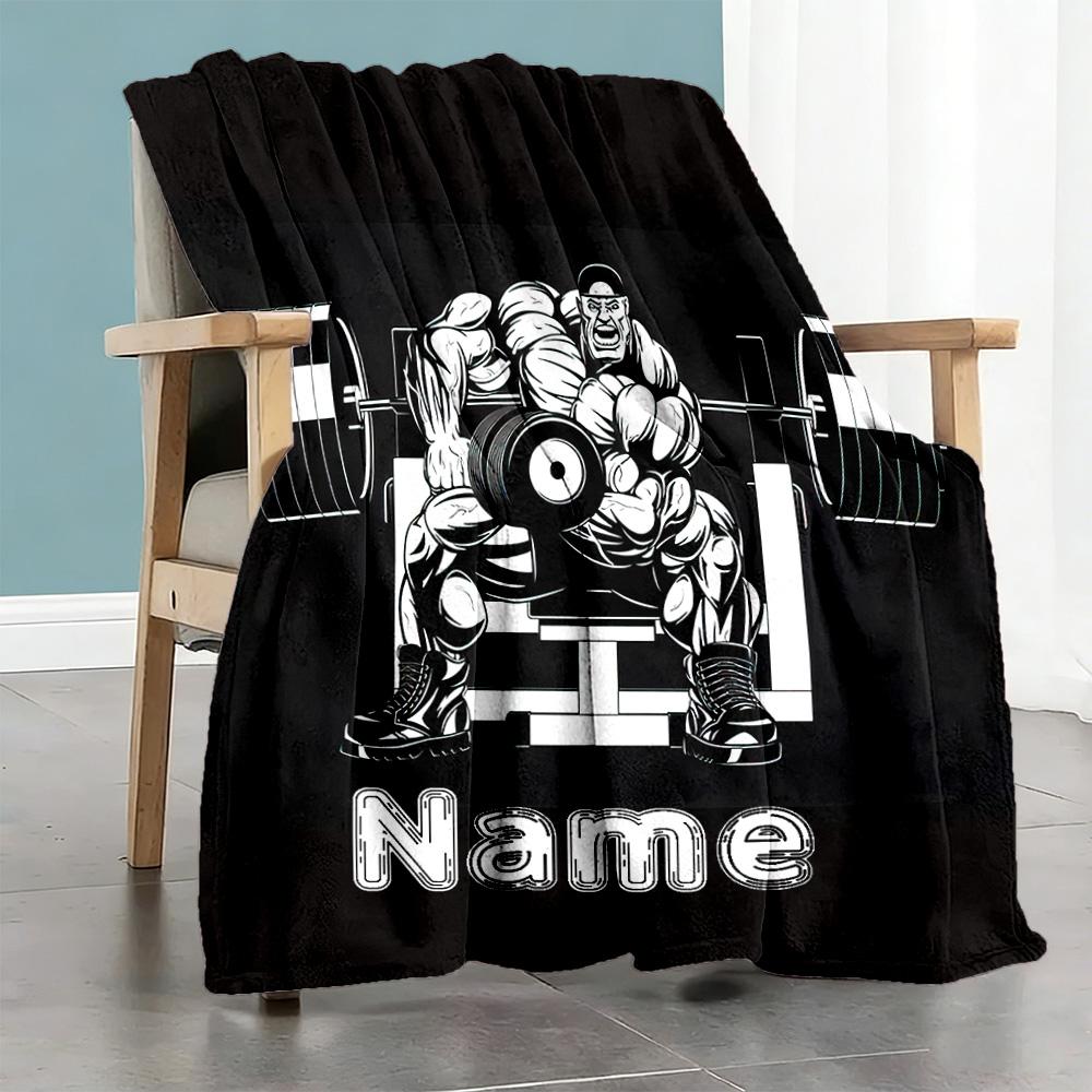 Barbell Customize Text Blanket Throw Personalized Blanket Soft Warm Cozy Versatile for Office Chair Bed Livingroom Seaside Four Seasons Multipurpose