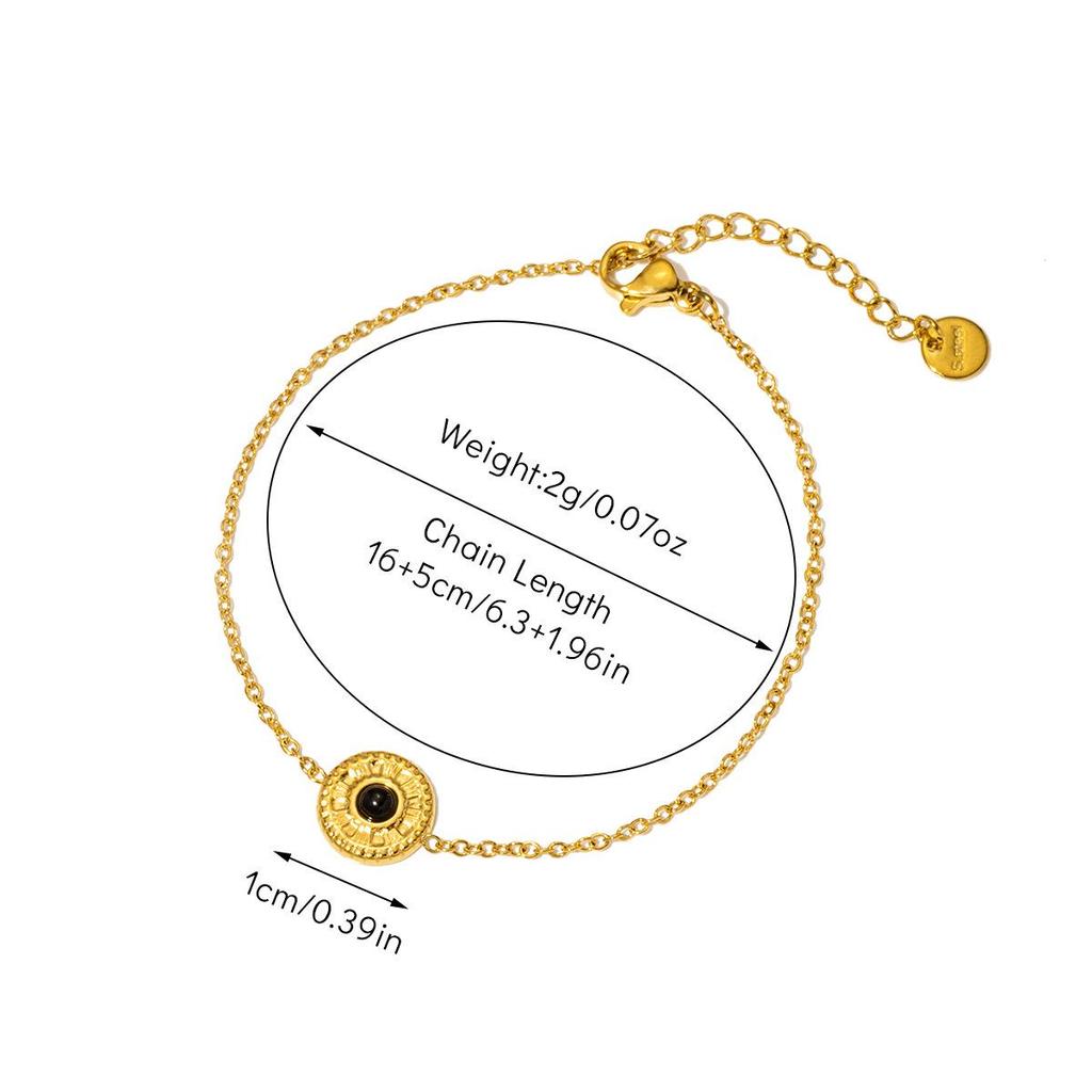 Retro Palace Style 18K Gold-Plated Titanium Steel Bracelet with Emerald Natural Stone for Women