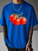 Unisex Summer White Short Sleeve Tee Realistic Three Red Tomatoes On Vine Graphic Crew Neck Loose Casual Male Daily Shirts