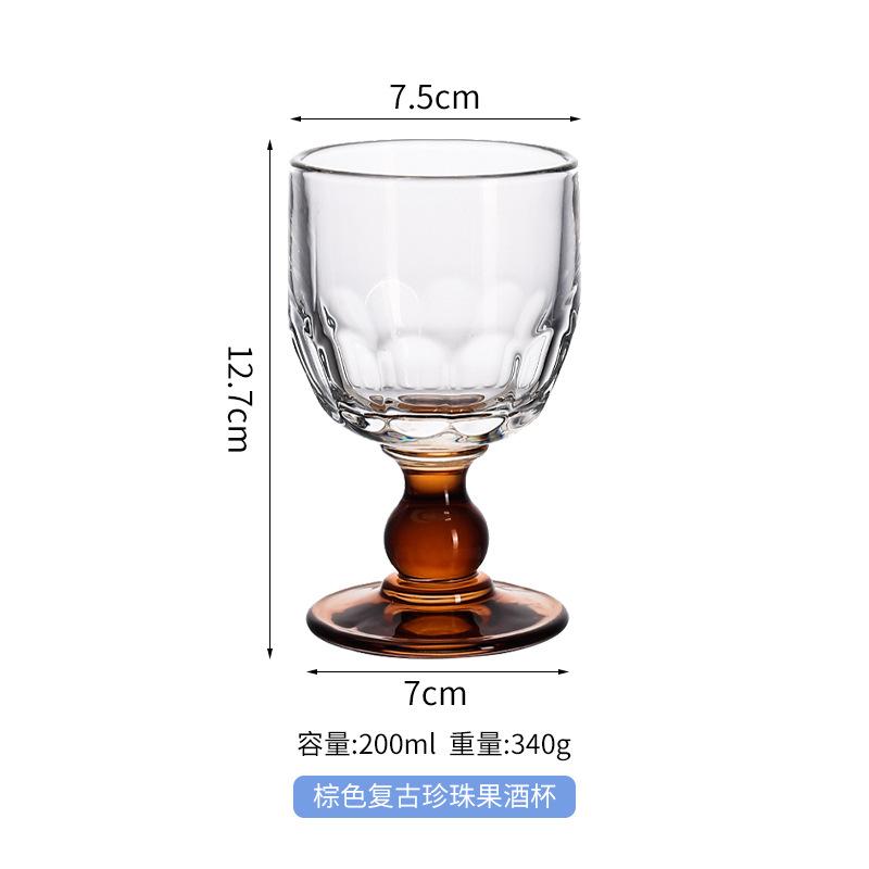 Retrofarbiges Perlen-Fruchtweinglas antiker Kelch transparentes kleines Weinglas Kaltgetränkweinglas rot