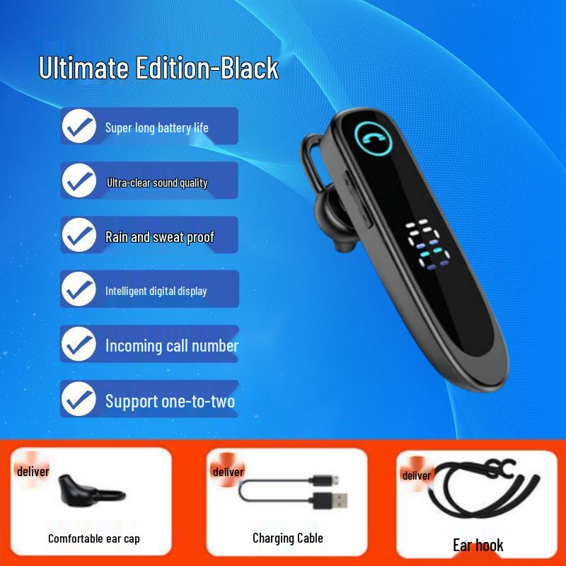 2025 Wireless Bluetooth Single Ear Hook Earphone with Long Battery Life - Ideal for Drivers and Deliveries