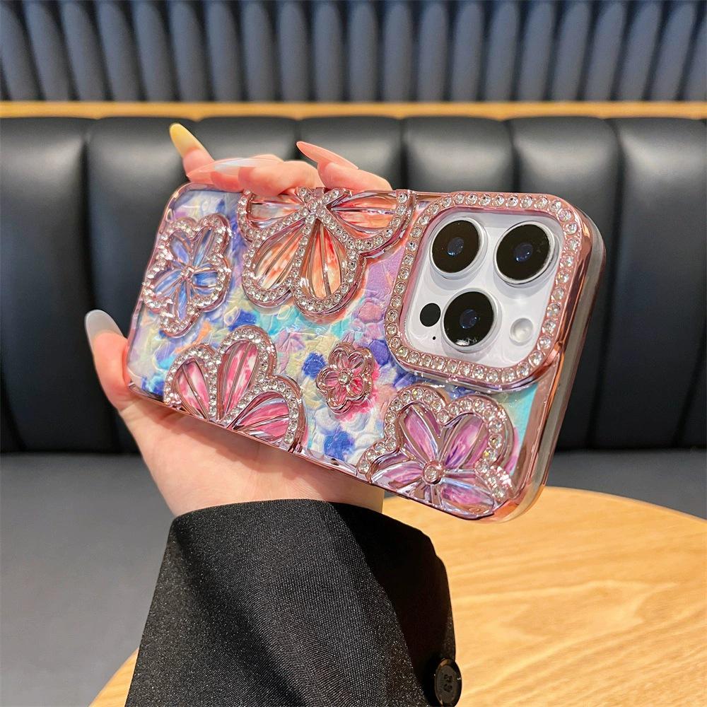 

Гальванизированный цветочный чехол со стразами для iPhone 17 Pro Max в девчачьем стиле iPhone 17 Pro Max