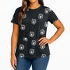 Women's Fashionable Printed Round Neck Pocket Short Sleeved Shirt With Slit Hem Uniform And Worker's Top