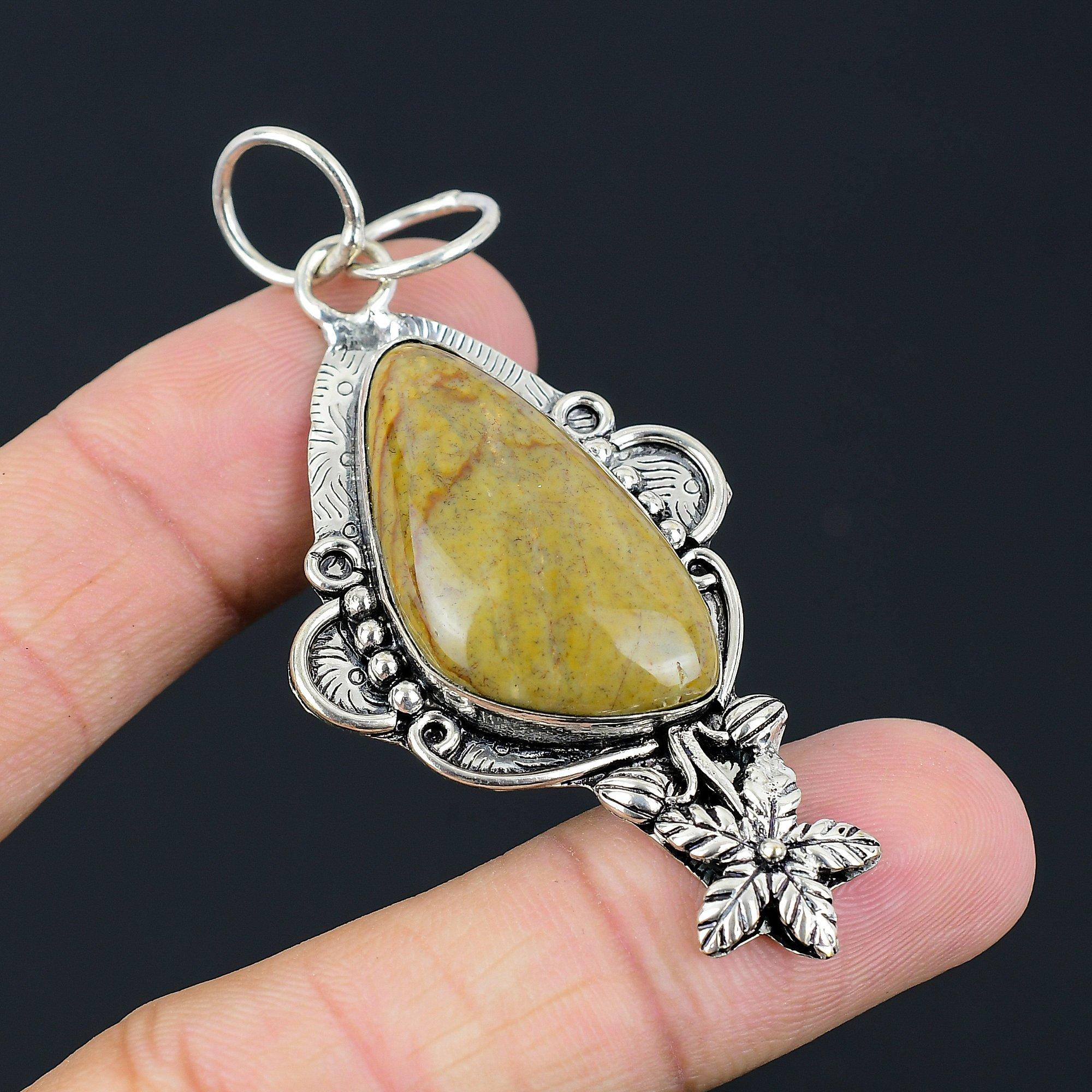 925 Silver Trillion Polychrome Jasper Gemstone Sister Flower New Pendant Jewelry