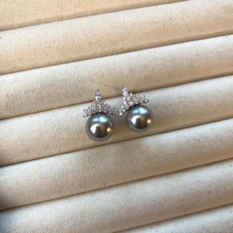 Shijiaao White Pearl Earrings & Snow Queen Crown High-End Clavicle Necklace for Women
