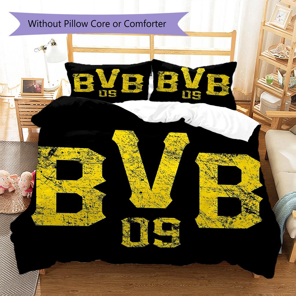 Lenjerie de pat cu model BVB, Set cu cuvertură, Husă cuvertură, Față de pernă, Cadou de casă pentru ziua de naștere (1 * husă de pilotă + 2 * fețe de pernă, fără miez)