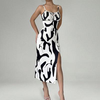 Tie-Dyed Camisole Jumpsuit Women Summer Milk Spot Tie-Belt Suspender Set