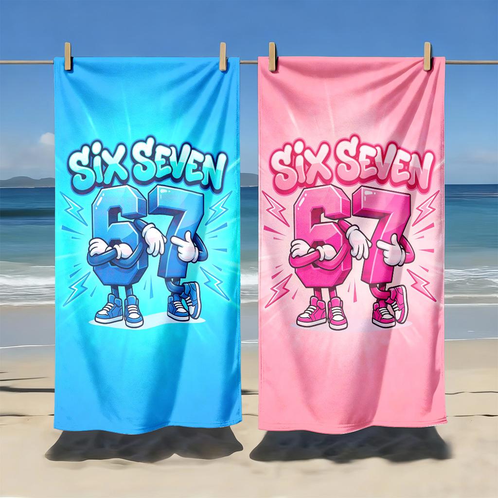 Serviette de Plage Thème Dessin Animé Chiffre Six Sept 67 | Séchage Rapide, Fibre Ultra-Douce | Grande Serviette de Plage pour Hommes et Femmes