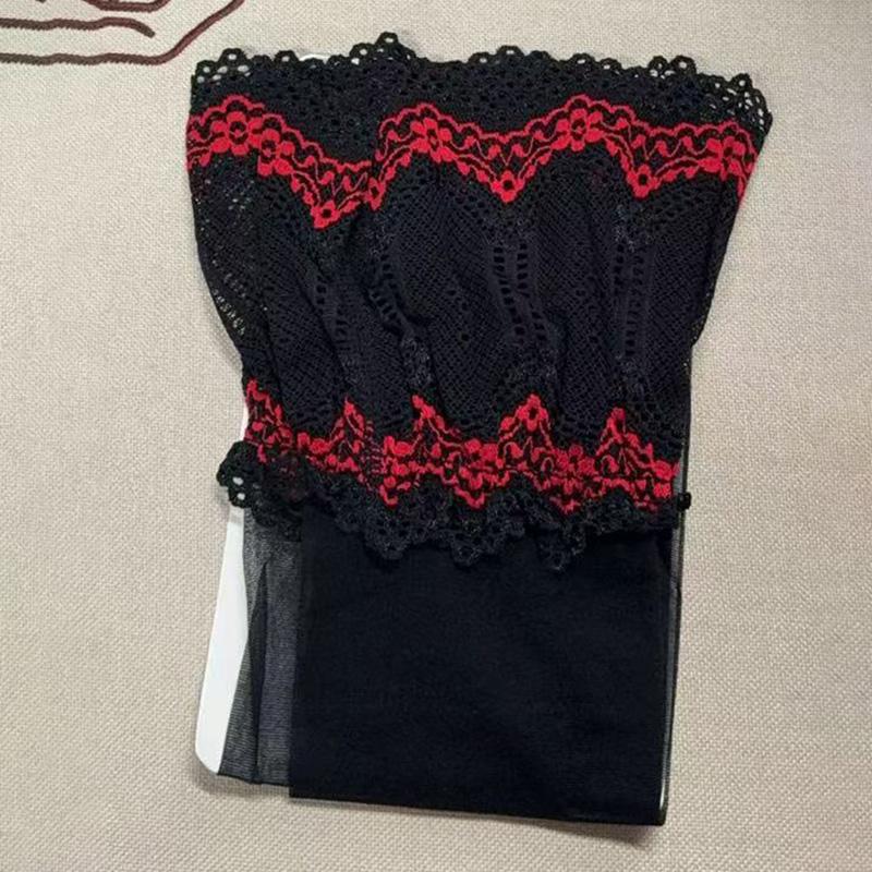 Summer Women Plus Size Contrasting Wide Lace Edge Transparent Thigh High Tube Socks Thin And Transparent Lace Long Tube Socks